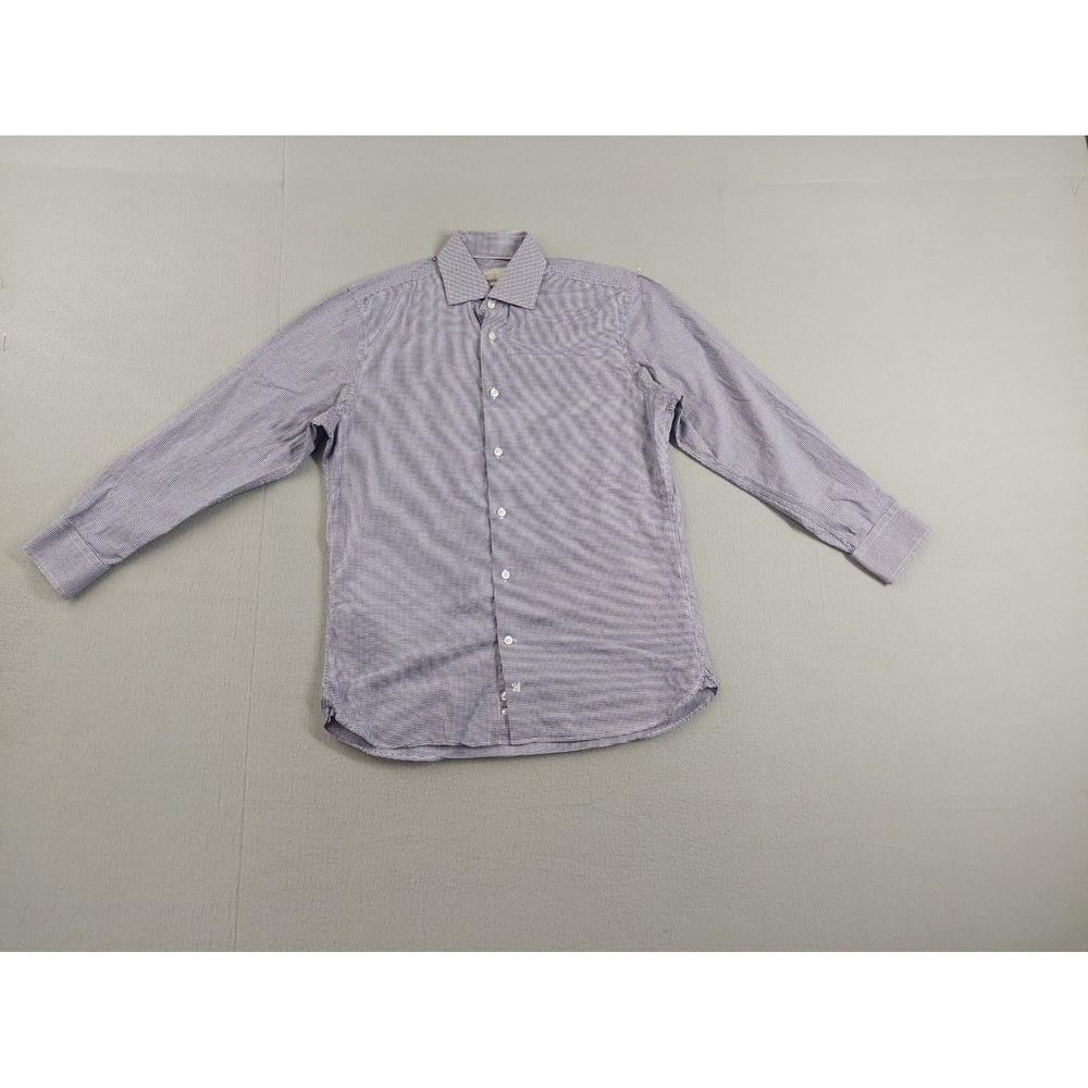 Hickey Freeman Men Dress Shirt 15 Blue Stripe 100% Cotton Long Sleeve Button Up